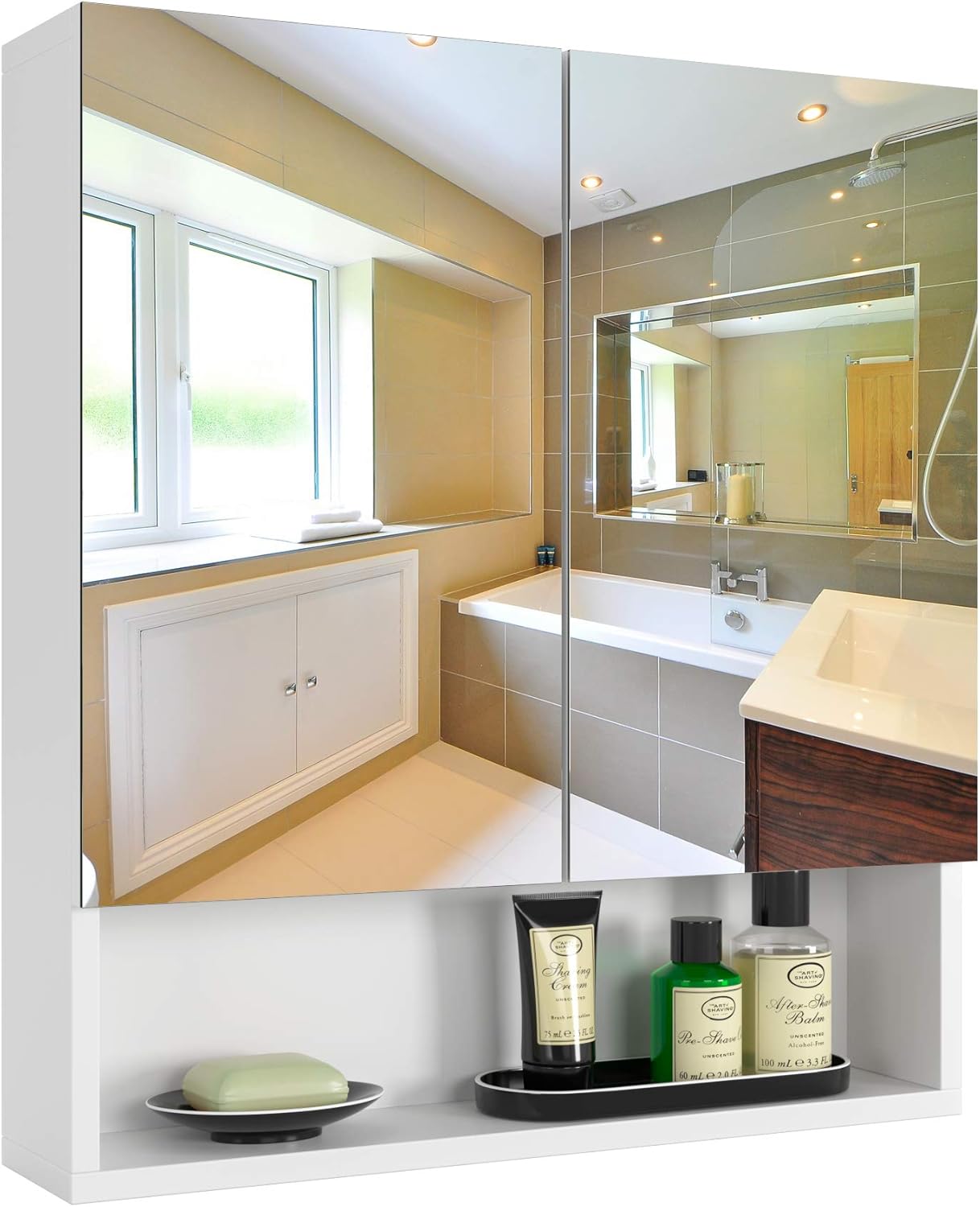 Homfa Bathroom Mirror Cabinet Double Door With Shelf Wall Storage Cabinet With Mirror Wall Cupboard Cream 53x13x58cm Amazon Co Uk Kitchen Home