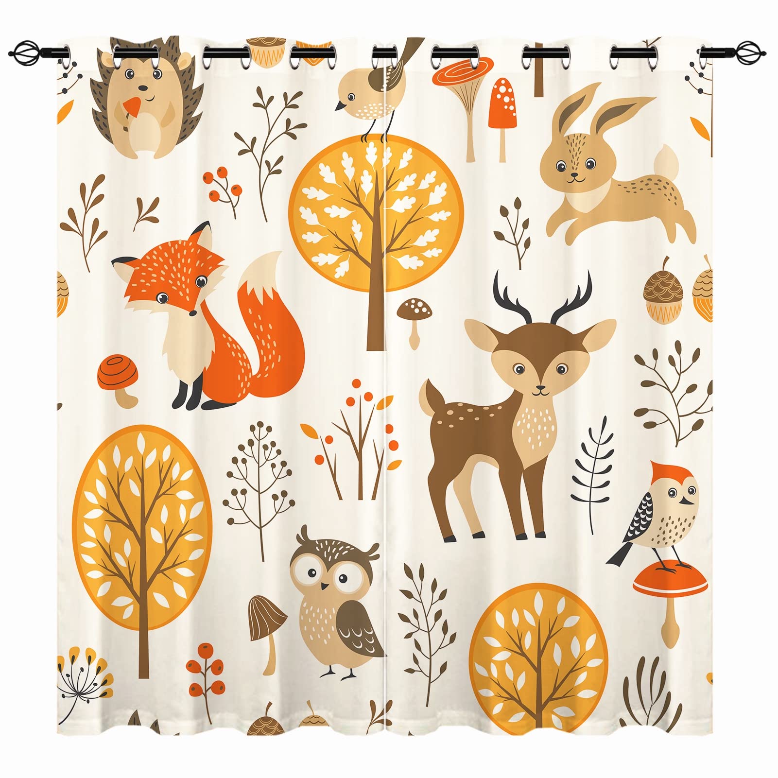 YUANZU Kids Blackout Curtains - Boys Girls Eyelet Autumn Forest Jungle Animals Print Pattern Thermal Insulated Room Darkening Window Drapes for Nursery Baby Bedroom Playroom 2 Panels W117cm x D183cm