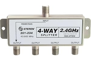 STEREN 4-Way 2.4GHz 90dB 1 Port Power Pass DC Passing On One Port F-Pin Coaxial Splitter [201-234]