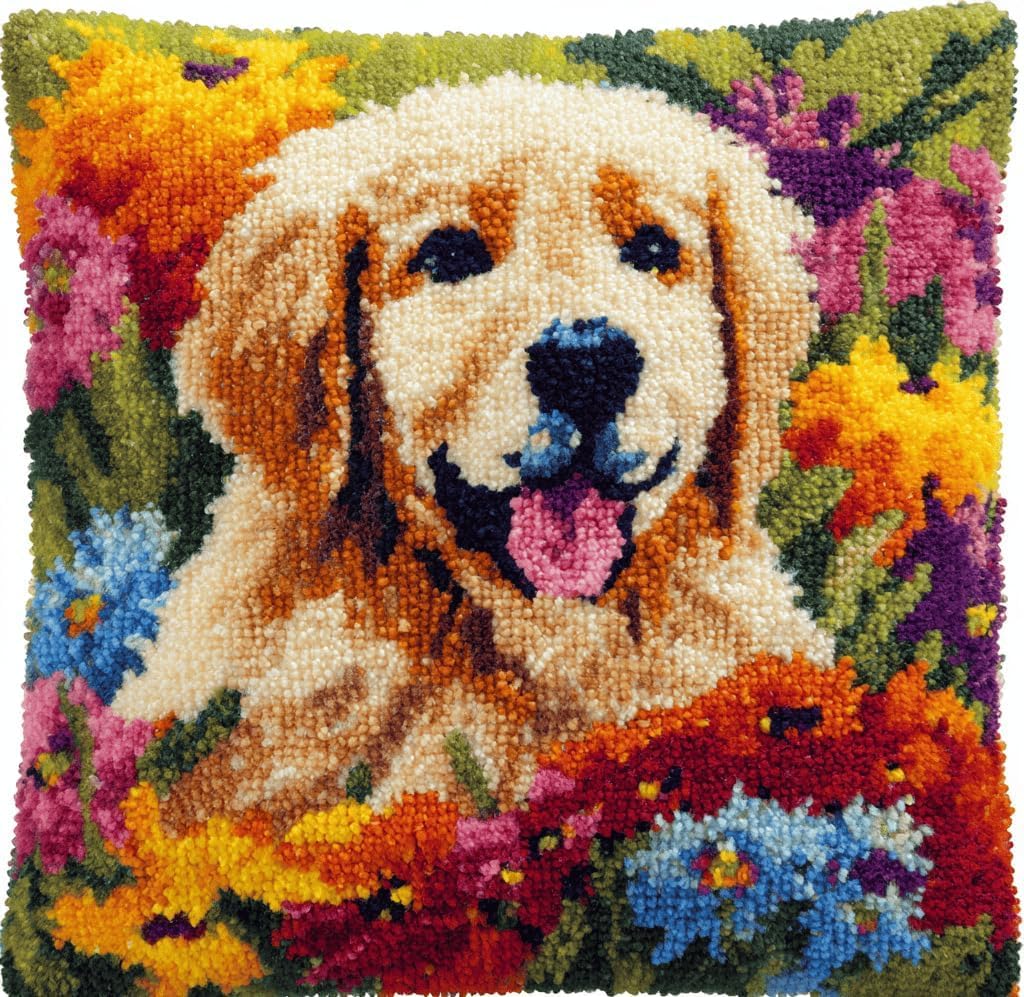 ZUHK DIY Latch Hook Kits,3D Pillow Materials Package Latch Hook Embroidery Kits Cross Stitch Sofa Cushion Cover with Tool fit for Beginner and Adults,43x43 cm (Dog 2) — image 1