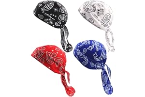 GUIFIER 4 Pack Dew Rags for Men, Skull Caps Cycling Caps Biker Doo Rags Motorcycle Cooling Head Wrap Helmet Liner Bandana Bea