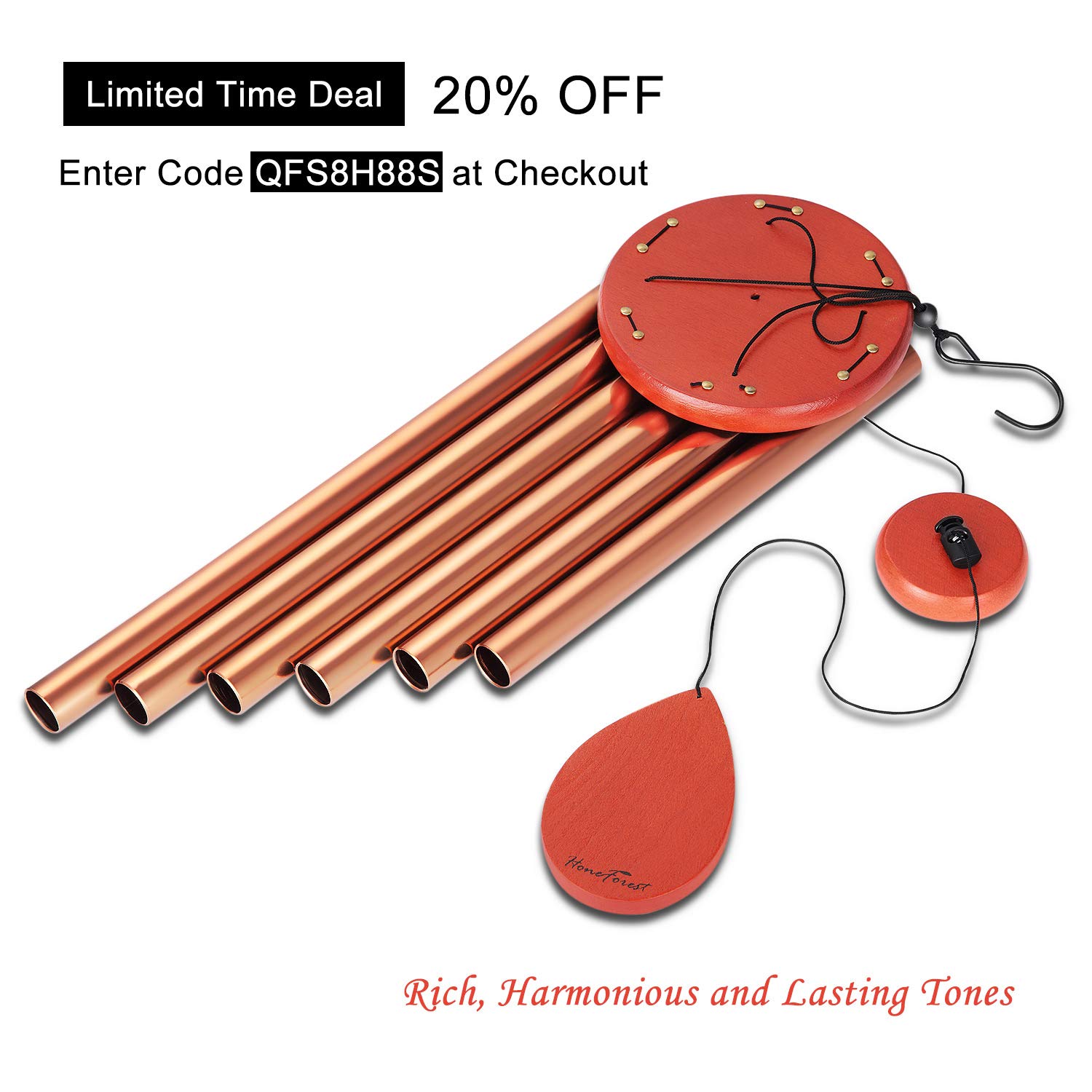 HoneForest Wind Chimes, 30 inches Soothing Rich Lasting Tones and Solidly Constructed Medium-Metal-Wind-Chimes-Outdoor, Decor for Yard Patio Garden