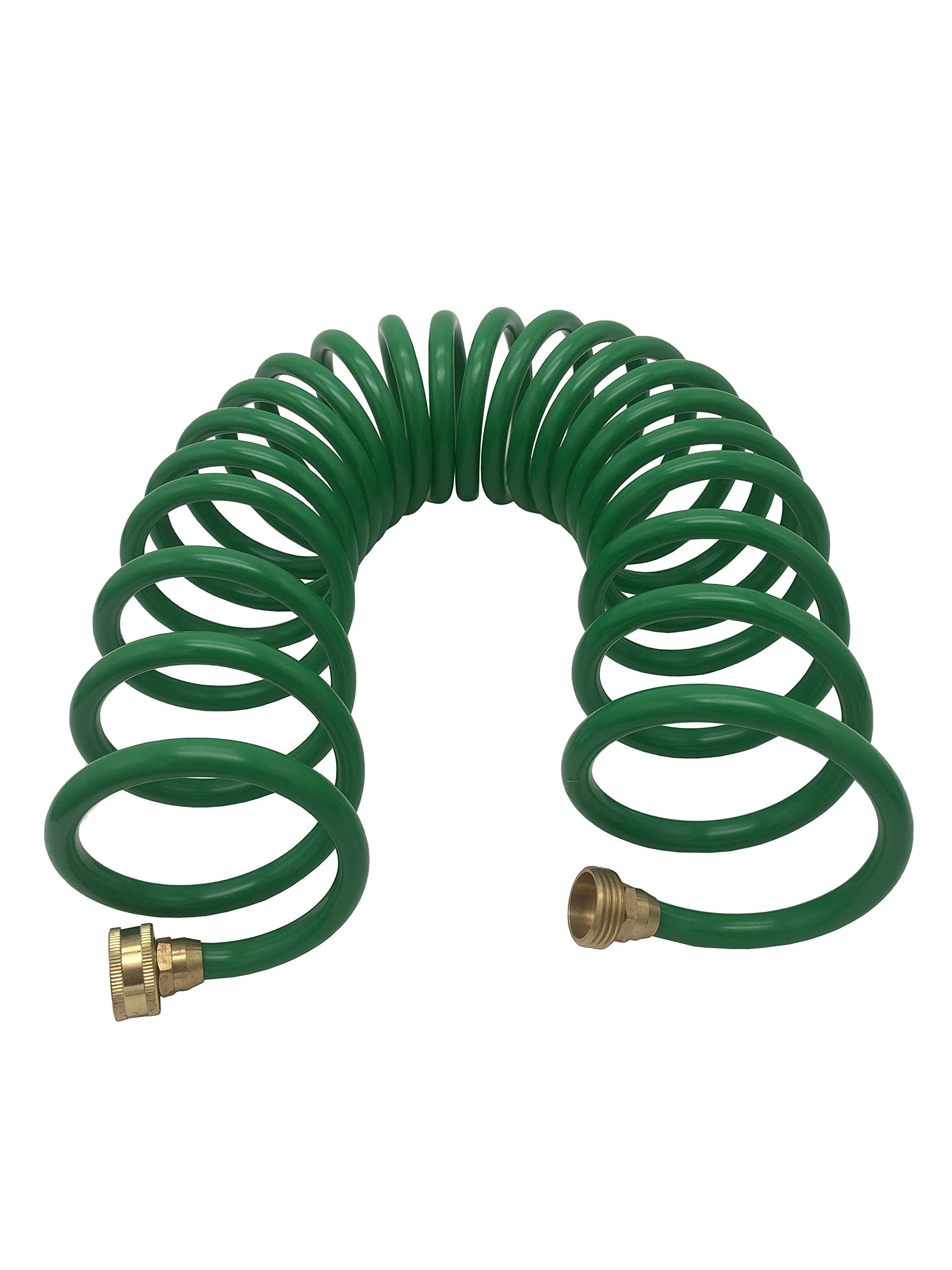 Photo 1 of Powertech EVA Recoil Garden Hose, Green, 25 FT with Brass Connectors, 1 Pack