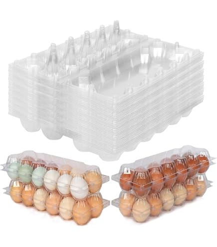 50-Pack Clear Plastic Egg Cartons - Reusable Chicken Egg Holders For Farm, Market & Home Use