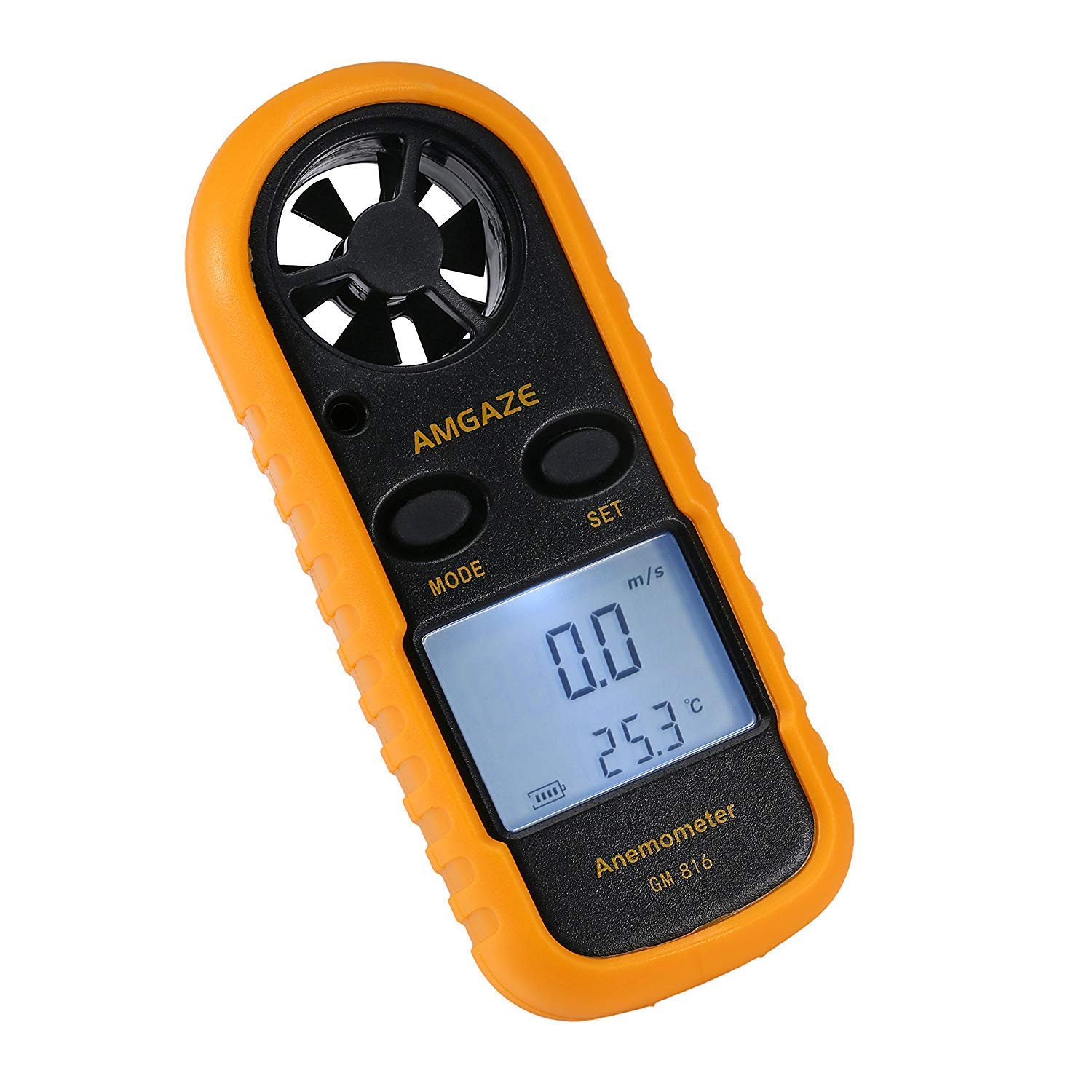 Amgaze Digital Anemometer LCD Wind Speed Gauge Handheld Air Flow Velocity Measurement Thermometer Device for RC Drones Helicopter Windsurfing Kite Flying Sailing Surfing Fishing (Battery Included)