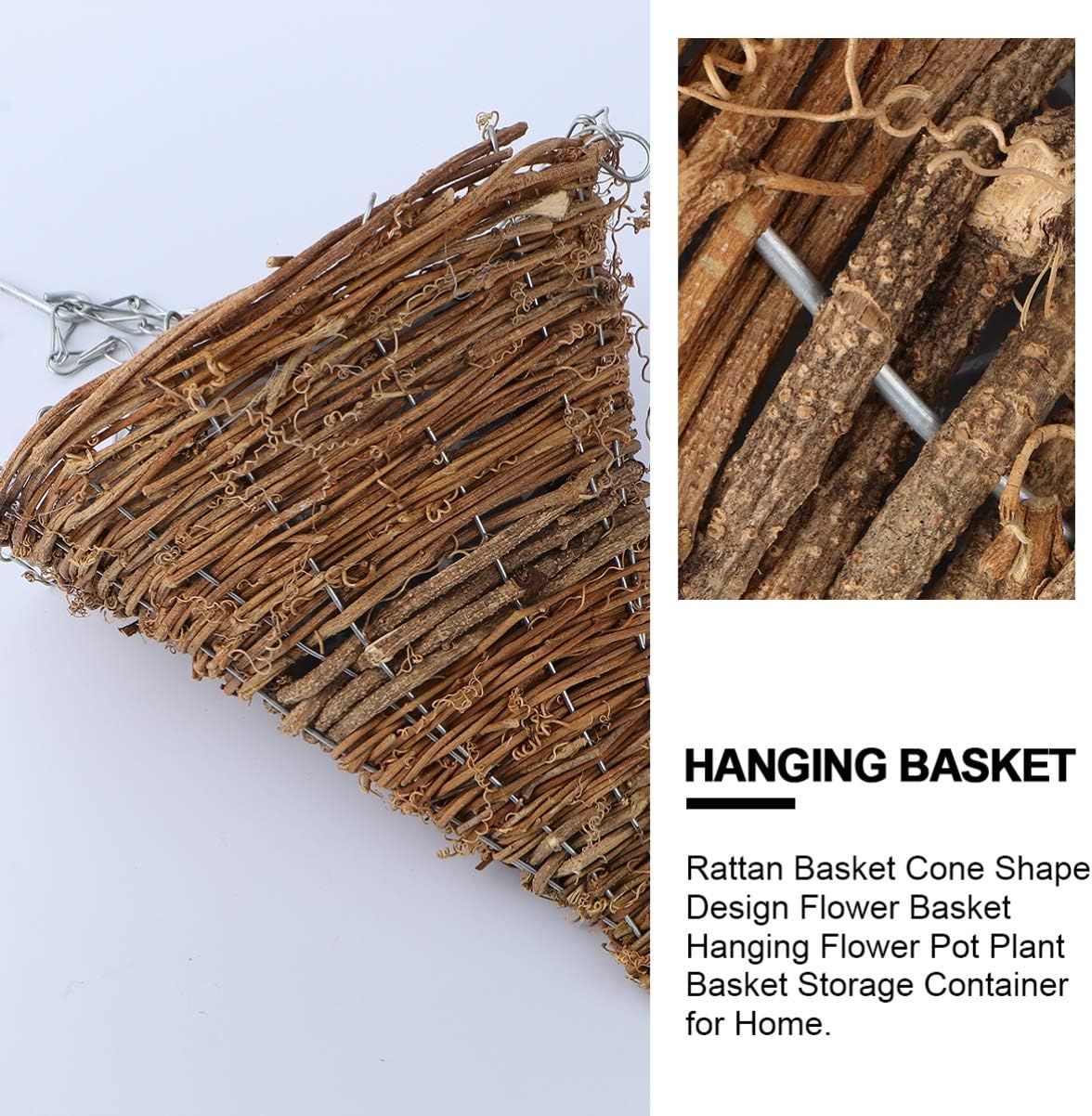 Yardwe Hanging Planter Rattan Cone Shape Plant Flower Pot Farmhouse Wall Flower Basket Fern Wicker Bird Nest Plant Pot Weave Herb Orchid Pot for Indoor Outdoor Garden Log Color: Garden & Outdoor