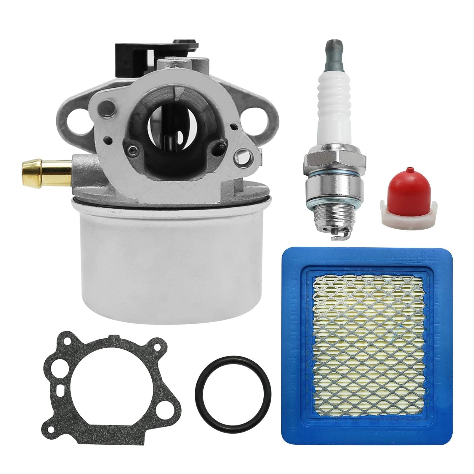 JUUDDENPARTS 799868 Carburetor Kit with Air Filter Spark Plug Gasket Primer Bulb, Replacement for BS Lawn Mower 497314 497347 497586 498170 498254 498255 498966 698444