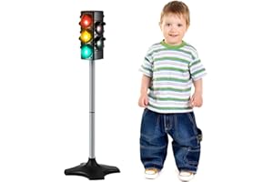 Hiboom 1 Piece Traffic Light Toy 2 in 1 Simulation Safety Traffic Indicator Crosswalk Signal with Lights and Sounds for Birthday Educational Toy Gift 4 Sides, 28.3 Inch Height
