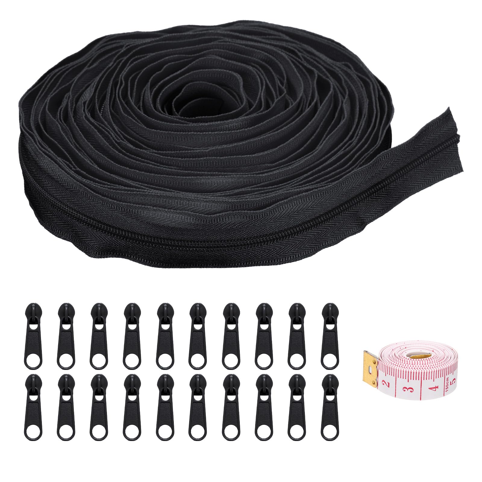 uxcell #3 10 Yards Nylon Coil Zippers, Bulk Coil Zipper by The Yards with 20 Pcs Zippers Sliders and Ruler for DIY Tailor Sewing Craft Bag Clothes, Black