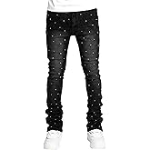Men's Slim Fit Jeans Rhinestone Skinny Stacked Straight Leg Stretch Fit Stylish Denim Pants Y2K Vintage Grunge Hip Hop Pants