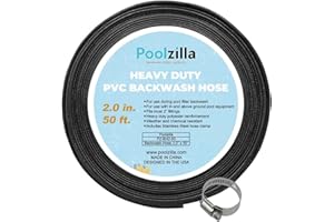 Poolzilla 2" x 50' Heavy Duty Black PVC Swimming Pool Backwash Hose With Stainless Steel Clamp, Thick Industrial PVC Backwash Drain Hose for Above Ground & Inground Pools, Built For Maximum Flow