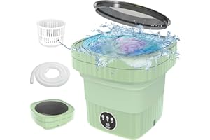 YLTIMER Portable Washing Machine, 8L Small Foldable Washing Machine,Collapsible Mini Washer and Dryer with Spin for Travel, Apartment, Socks, Baby Clothes (Green)