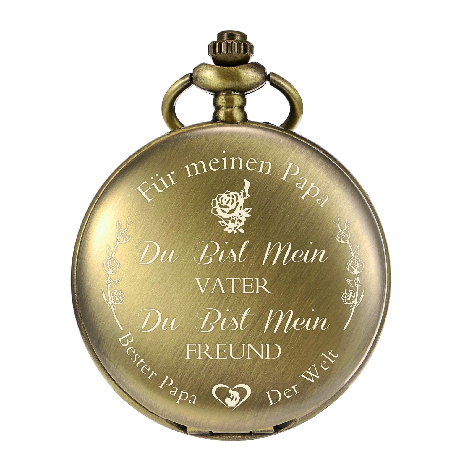 TREEWETO Pocket Watch with Engraving Chain Men's Bronze Gift for Birthday Father's Day Father