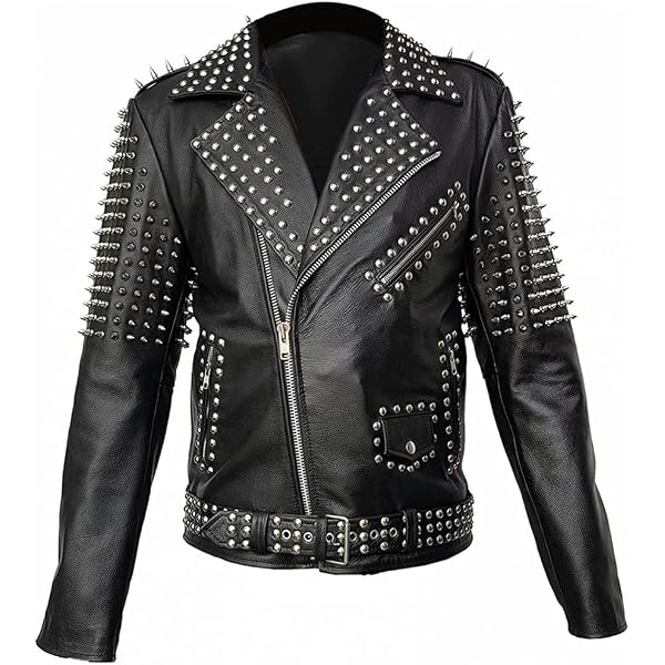ジャケット・アウター opium darkwear punk studs riders jacket MAXDUD Men's Brando Spikes Metal Studded Rock Punk Motorcycle