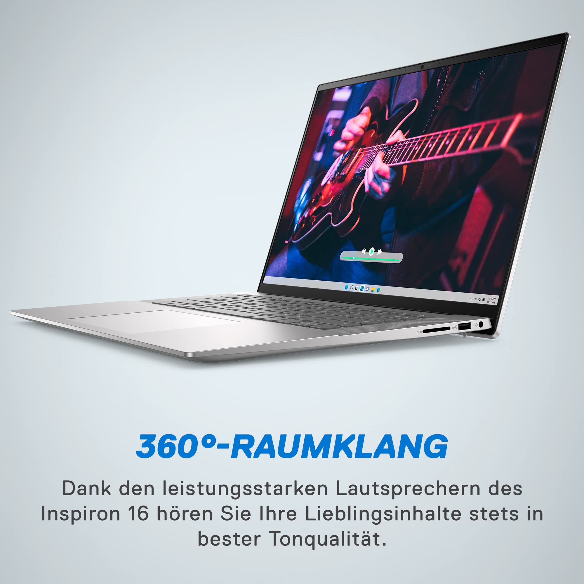 Dell Inspiron 16 5635 Laptop, 16 Inch 16:10 FHD+ Display, AMD Ryzen 5 7530U, 16 GB RAM, 512 GB SSD, AMD Radeon Graphics, Windows 11 Home Plus, Fingerprint Reader, QWERTZ Keyboard, Silver