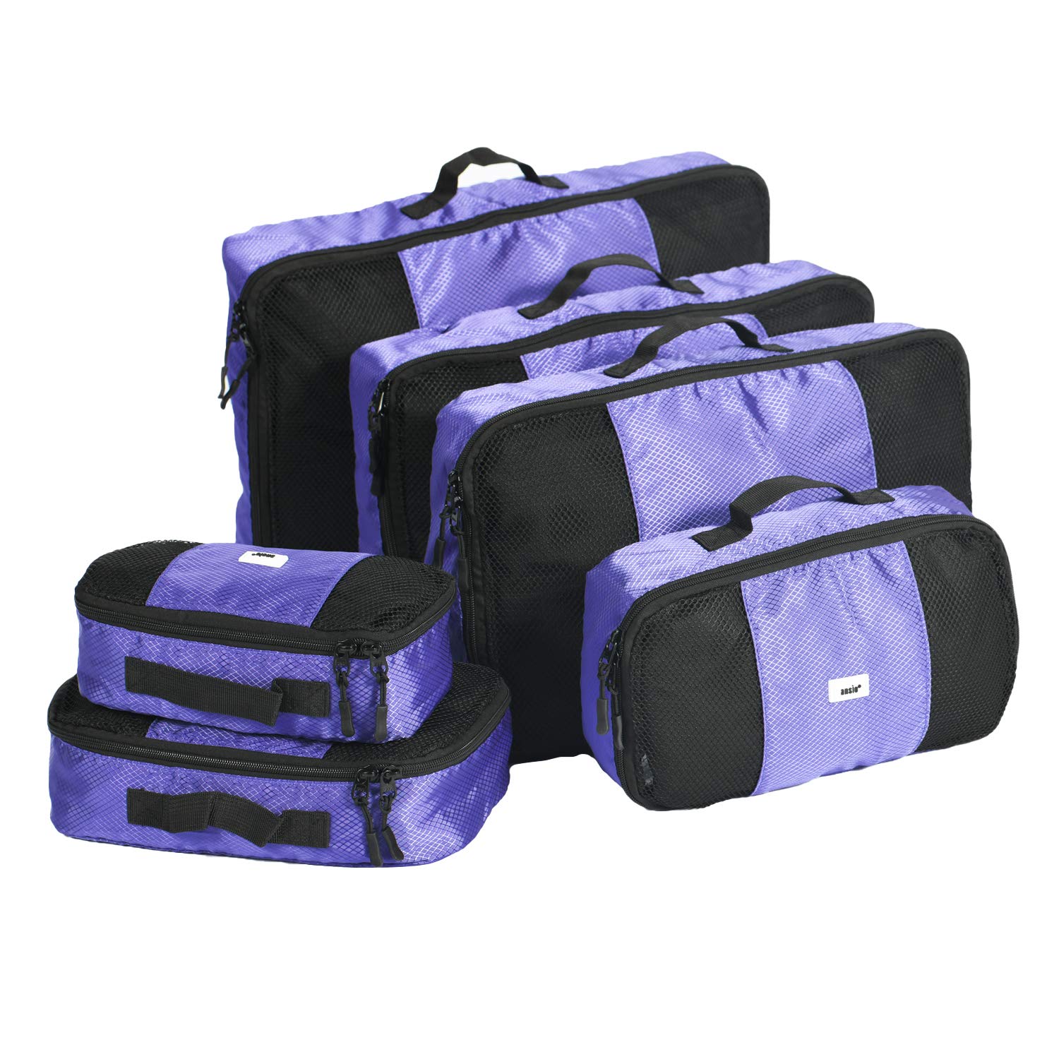 ANSIO Packing Cubes for Suitcase, Luggage Organiser Set, Travel Cubes, Suitcase Organiser bags, Value Set for Travel and Home Storage, Small, Medium, Large, XL - (6 Piece Set) - Purple