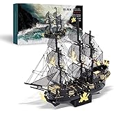 Piececool 3D Puzzles for Adults, Metal Pirate Ship Model Kits, DIY 3D Watercraft Boats Metal Model Kit, Christmas Birthday Gi
