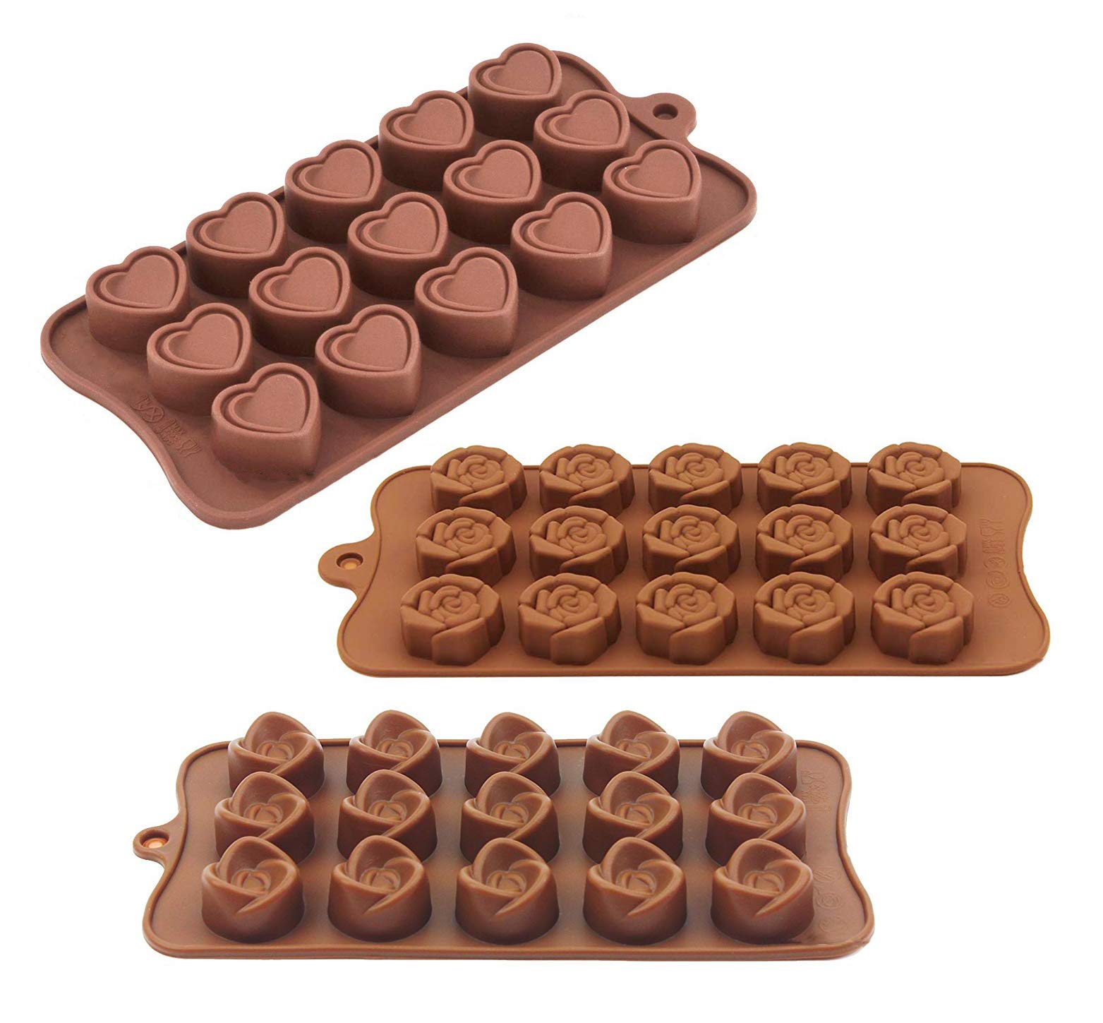 Silicone Chocolate Mould,3 Pack Candy Molds Nonstick Chocolate Moulds Heart Flower Shape Baking Trays for Valentine's Day Christmas Party