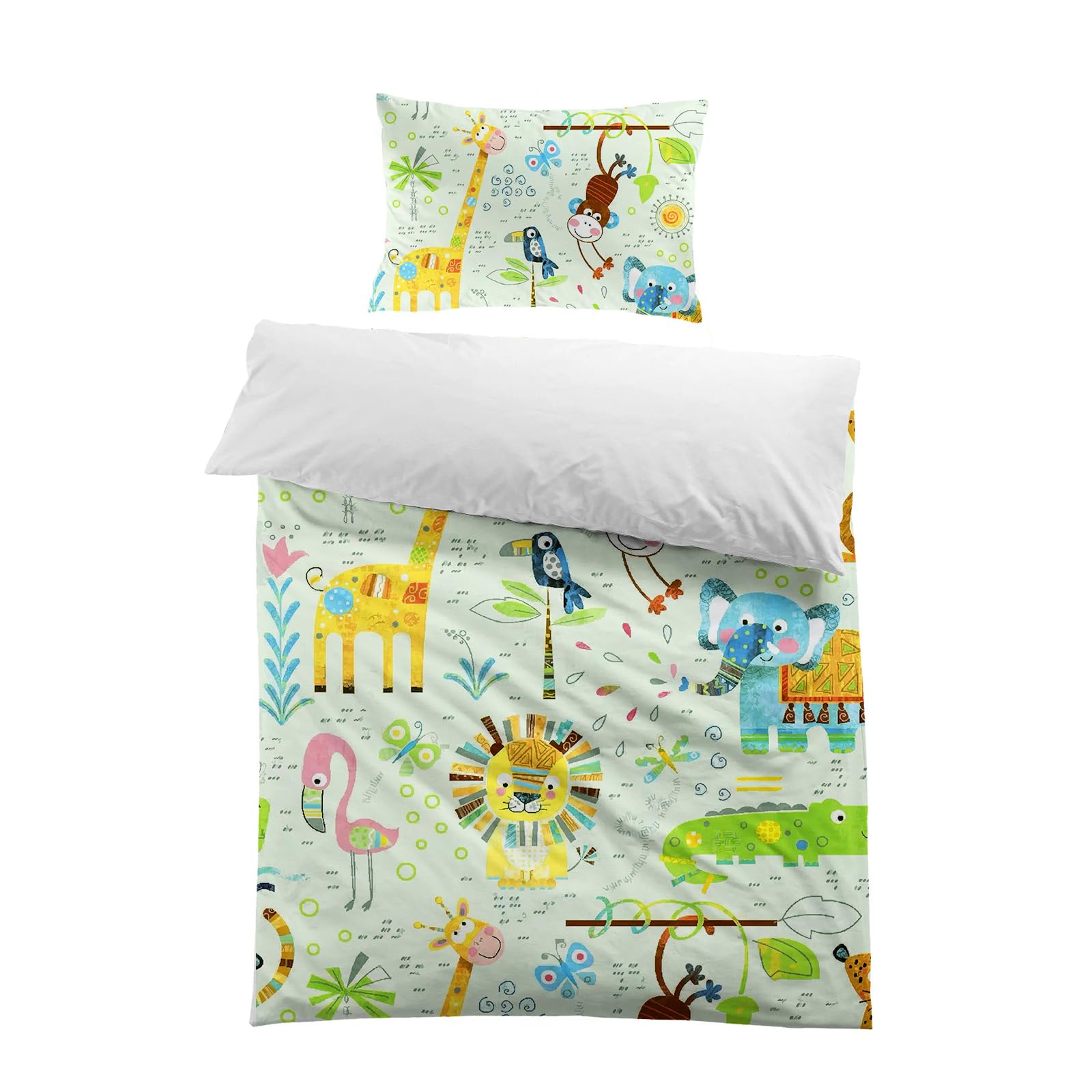 MUSOLEI Animal Single Duvet Cover Set Girls Bedding Childrens bedding set- 2pc Green Microfiber Bed Set (135x200cm + 50x75cm) for Kids/Teens | Hypoallergenic Wildlife Bedding Sets — image 1