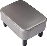 IBUYKE 16.54 Inch Small Footstool PU Leather Ottoman Gray RF-BD211-C