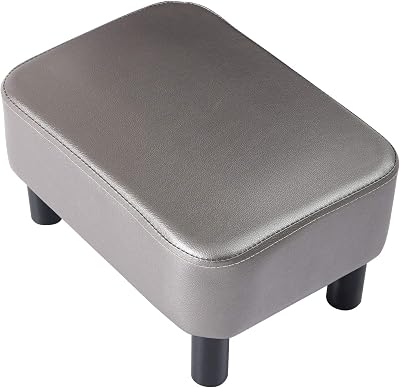 IBUYKE 16.54 Inch Small Footstool PU Leather Ottoman Gray RF-BD211-C