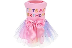PUPTECK Print Dog Dress Pet Apparel for Birthday with Cute Bowtie Puppy Clothes Outfit, M
