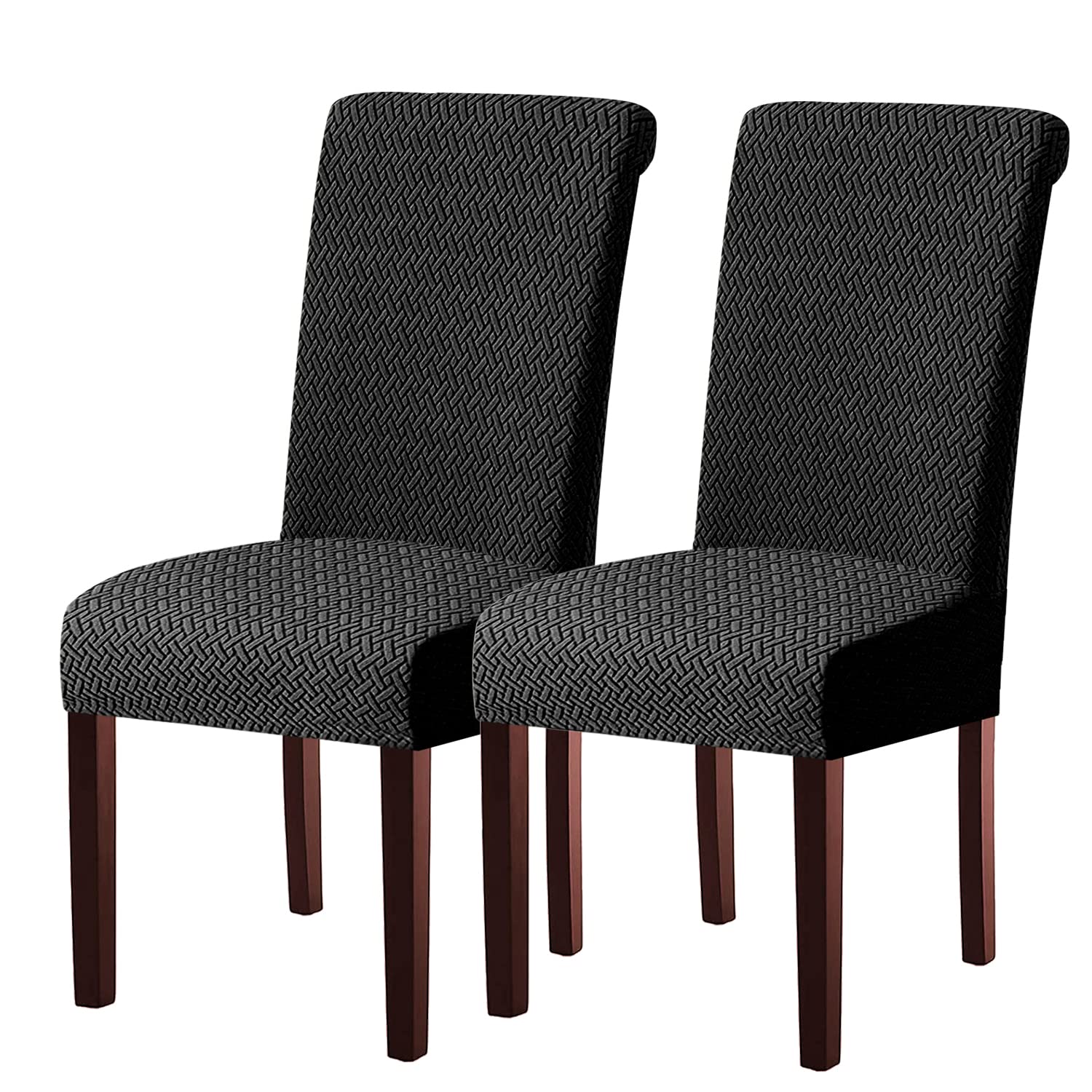 KELUINA Stretch Jacquard kitchen Dining Room Chair Covers,Removable Chair Seat Covers for Dining Chairs Set of 1/2/4/6,Parsons Chair Protector Decoration Covers(Black,2 Pcs)