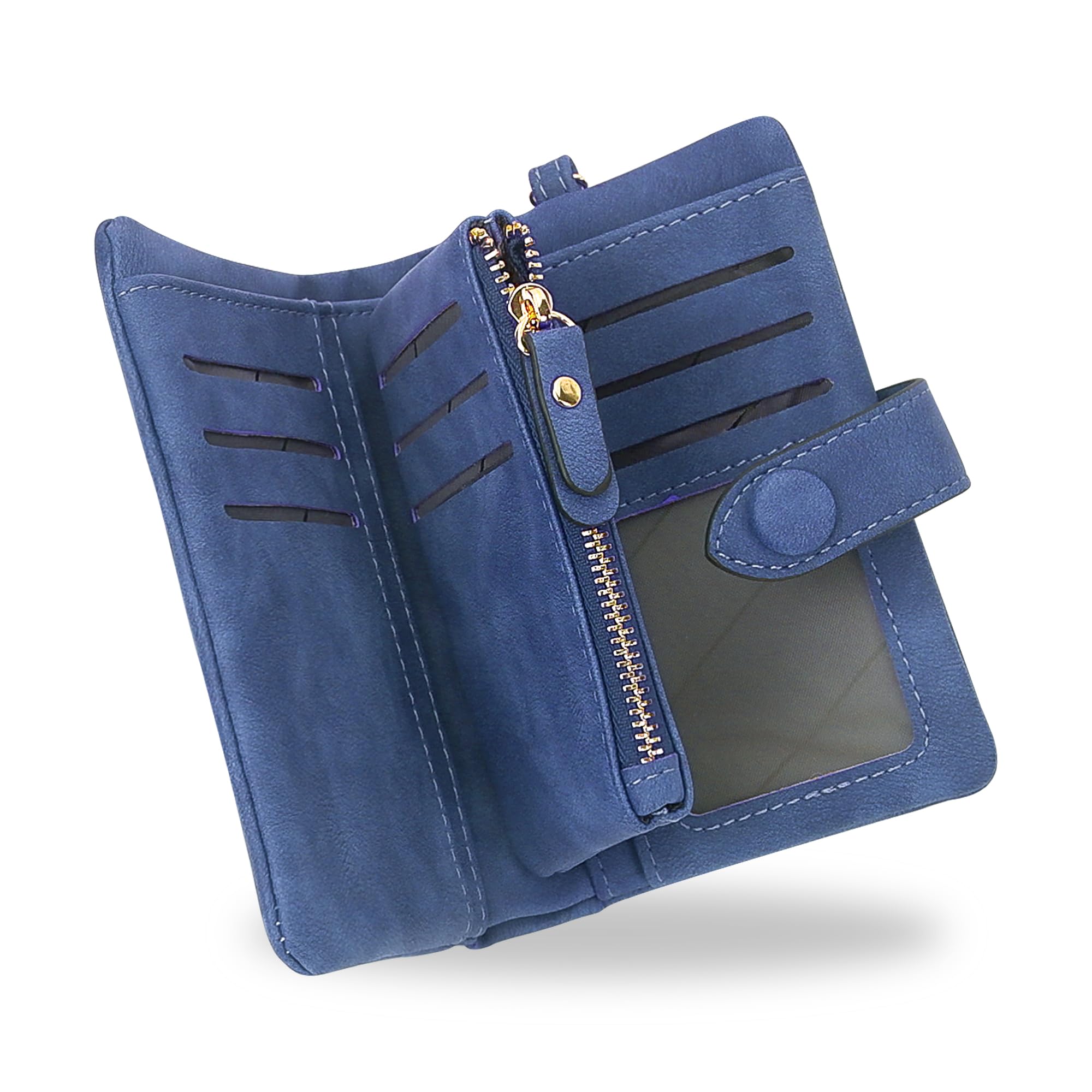 conisy Small Wallets for Women, Soft Leather Multi Card Holder RFID Blocking Womens Wallet with Wristlet Zipper Coin Pocket (Blue) — image 1