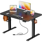 Huuger 39 X 24 Inch Electric Standing Desk with Power Outlets and USB-C Port, Height Adjustable Desk, Sit Stand Desk for Home Office, Computer &amp; Gaming Desk with 3 Presets, Stable Steel Frame, Black