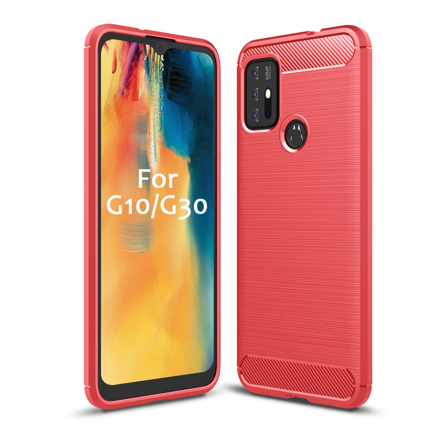 SCL Brushed Armor Case Compatible with Moto G10 / G30 - Carbon Fibre Red Case for Motorola Moto G10 / G30