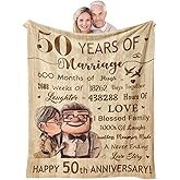 Neuturs 50th Anniversary Wedding Gifts, 50th Anniversary Decorations, Best 50 Anniversary Blanket Gift Idea for Couple Parents, Golden 50 Years of Marriage Throw Blankets 60"X50"
