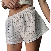 Mooyidw Cute Pajama Shorts for Women Y2K Sexy Low Rise Lounge Floral Shorts Comfy Striped Button Boxers Pj Bottoms Sleepwear (A White Heart, S)