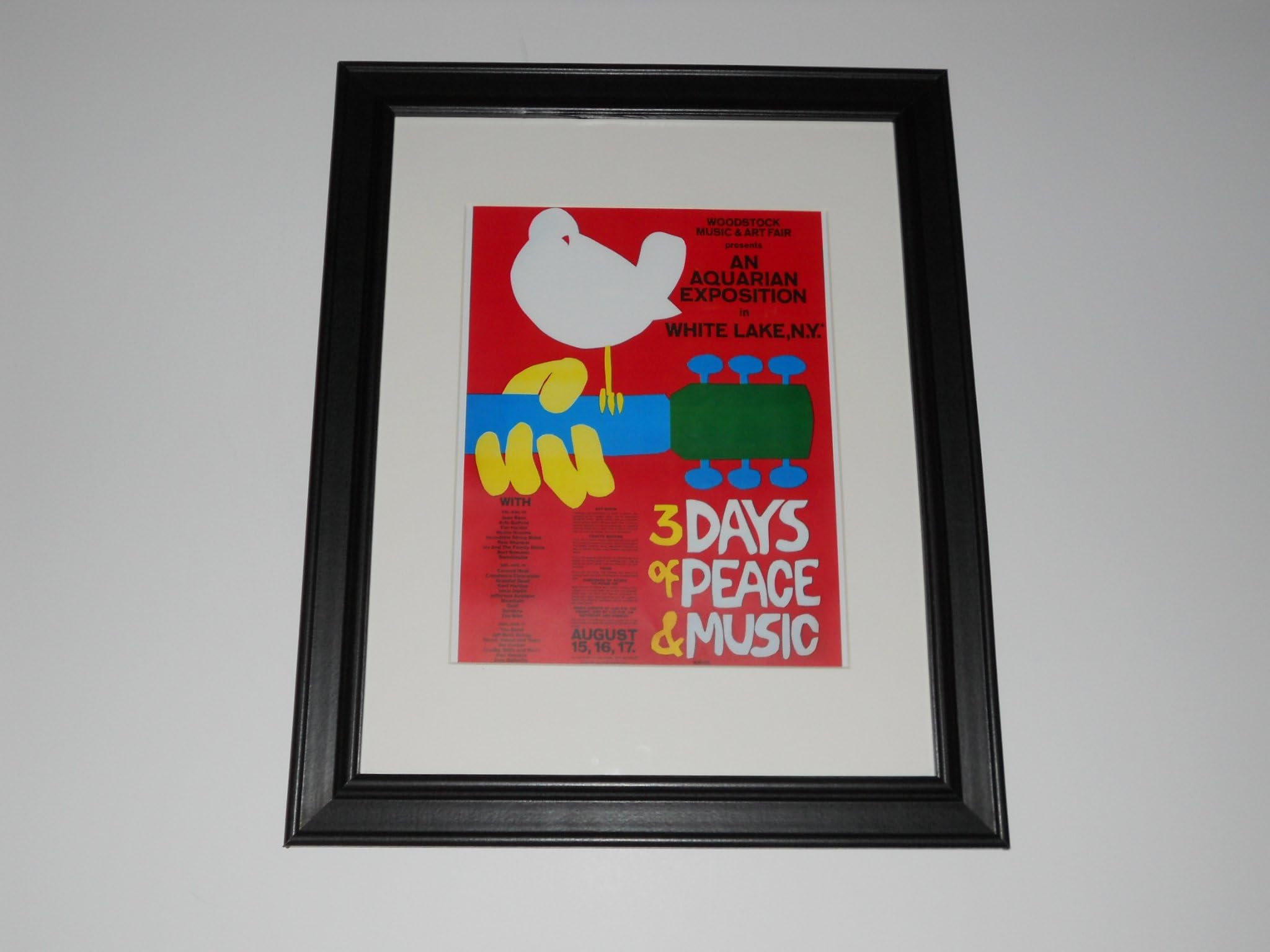 Cleveland Vinyl 1969 Woodstock Framed Print 14"x17" All Bands Listed CSN&Y, Jimi Hendrix, The Who, Jefferson Airplane