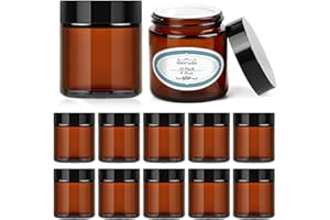 Qeirudu 4 Oz Small Amber Glass Jars with Black Lids, 12 Pack Airtight Cosmetic Jars with Inner Liners Round Empty Sample Containers for Lotions, Creams, Candles, Body Butters, Essential oil