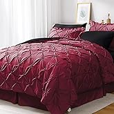 JOLLYVOGUE Queen Comforter Set 7 Pieces, Burgundy Bed in a Bag Comforter Set for Bedroom, Bedding Comforter Sets with Comforter, Sheets,Ruffled Shams & Pillowcases