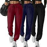 Velvelhall 3 Pack Women's Yoga Joggers Pants, Drawstring Running Sweatpants with Pockets Lightweight Workout Lounge Pants