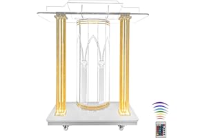 PETOLOVTY 46" Large Acrylic Podium Stand with LED, LED Clear Lecterns & Pulpits for Classroom Concert Church Speech, Clear Acrylic Rolling lectern, 40x16x46in