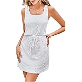 SweatyRocks Women's Knitted Hollow Out Short Dress Casual Jacquard Sleeveless Sundress