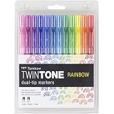 Tombow 61526 TwinTone Marker Set, Rainbow, 12-Pack. Double-Sided Markers Perfect for Planners, Journals, Doodling, and More!