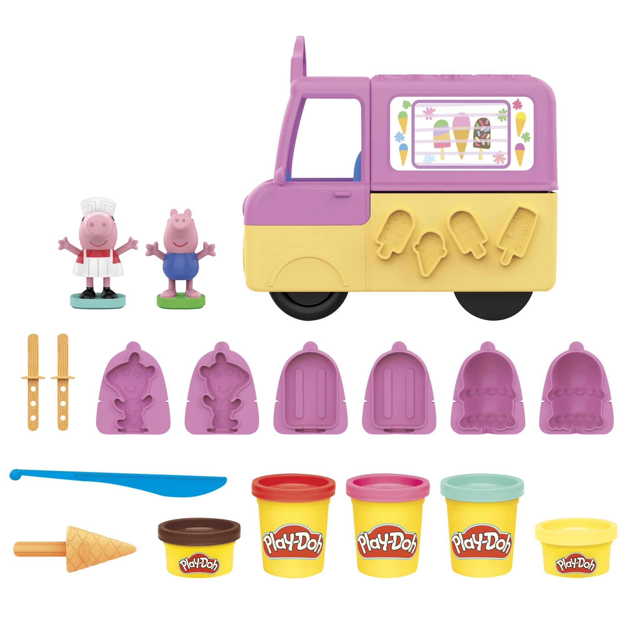 Play-Doh Peppa's Ice Cream Playset with Ice Cream Truck and Peppa and George Figures, Non-Toxic Modelling Compound Creative Toy for Toddlers, Arts and Crafts