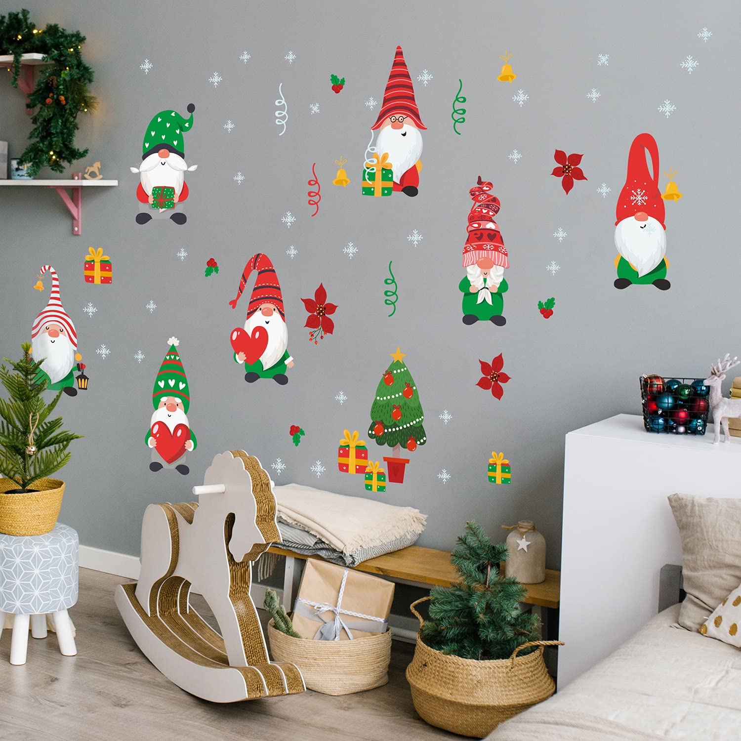 WALPLUS Christmas Decorations Wall Stickers Xmas Gnomes and Snowflakes Stickers Set Wall Art Window Display Clings Decals Living Room Sale Clearance PVC Decals for Glass Xmas Winter Décor