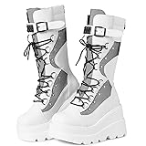 Tscoyuki Womens Goth Platform Boots Chunky Wedge