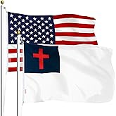 G128 Combo Pack: USA American Flag 3x5 Ft 75D Printed Stars & Christian Flag 3x5 Ft 75D Printed