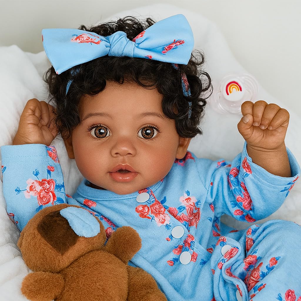 Photo 1 of SCOM Lifelike Reborn Black Girl - 20 Inch African American Newborn Baby Girl, Real Life Baby Dolls with Weighted Soft Cloth Body for Kids Age 3 +