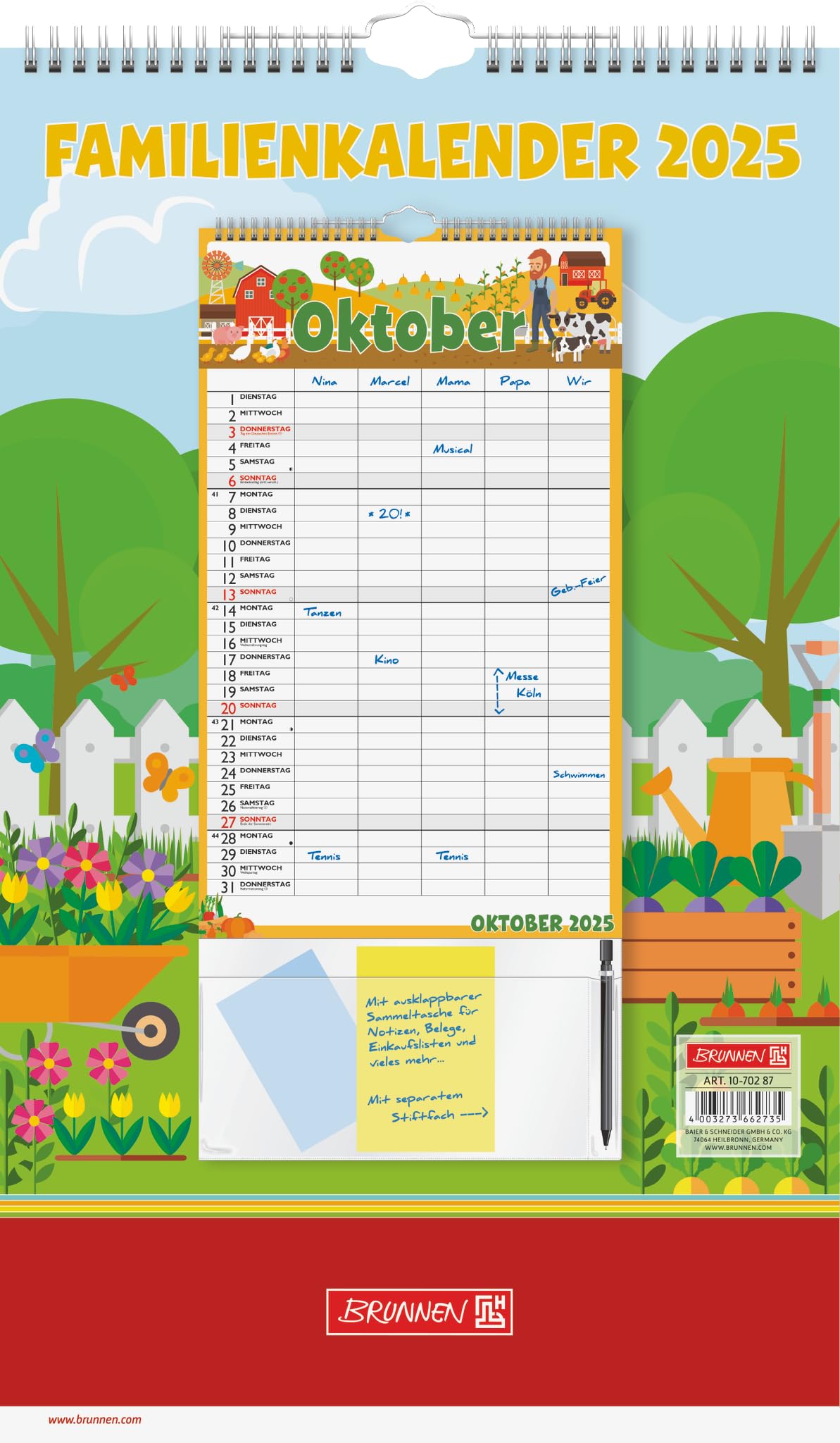 BRUNNEN Family Calendar (2025) "Graphics", 1 Page = 1 Month, 12 Sheets