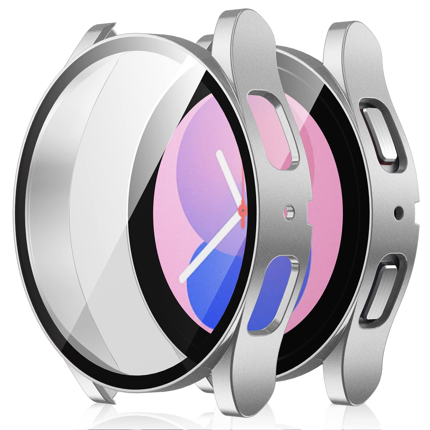Photo 1 of Amizee 2 Pack Screen Protector Case Compatible with Samsung Galaxy Watch 5/Galaxy Watch 4 Case 40mm, with Built-in Screen Protector Hard PC Ultra Thin Anti-Scratch Protective Cover (Silver/Clear)