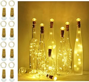 Decorman Diamond Wine Bottle Lights, 8 Pack 20 LEDs Waterproof Silver Cork Shaped Fairy String Lights Night LED Lamp for Wedding, Party, Christmas, Garden, Home Decor (Warm White)