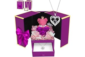 digi marker Preserved Real Purple Rose Moss Bear with Mom Necklace Gifts for Mom from Daughter Son on Birthday,Mothers Day Flowers Gifts for Mama Wife Thanksgiving
