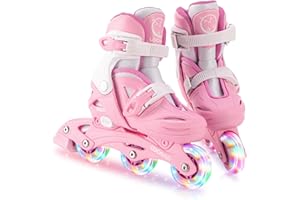 LOCAVUN Inline Skates for Girls and Kids, Roller Skates Blades with 4 Size Adjustable Light up Wheels for Kids Girls Beginner Ages 4-8 5-8 6-12 8-12 Indoor Outdoor