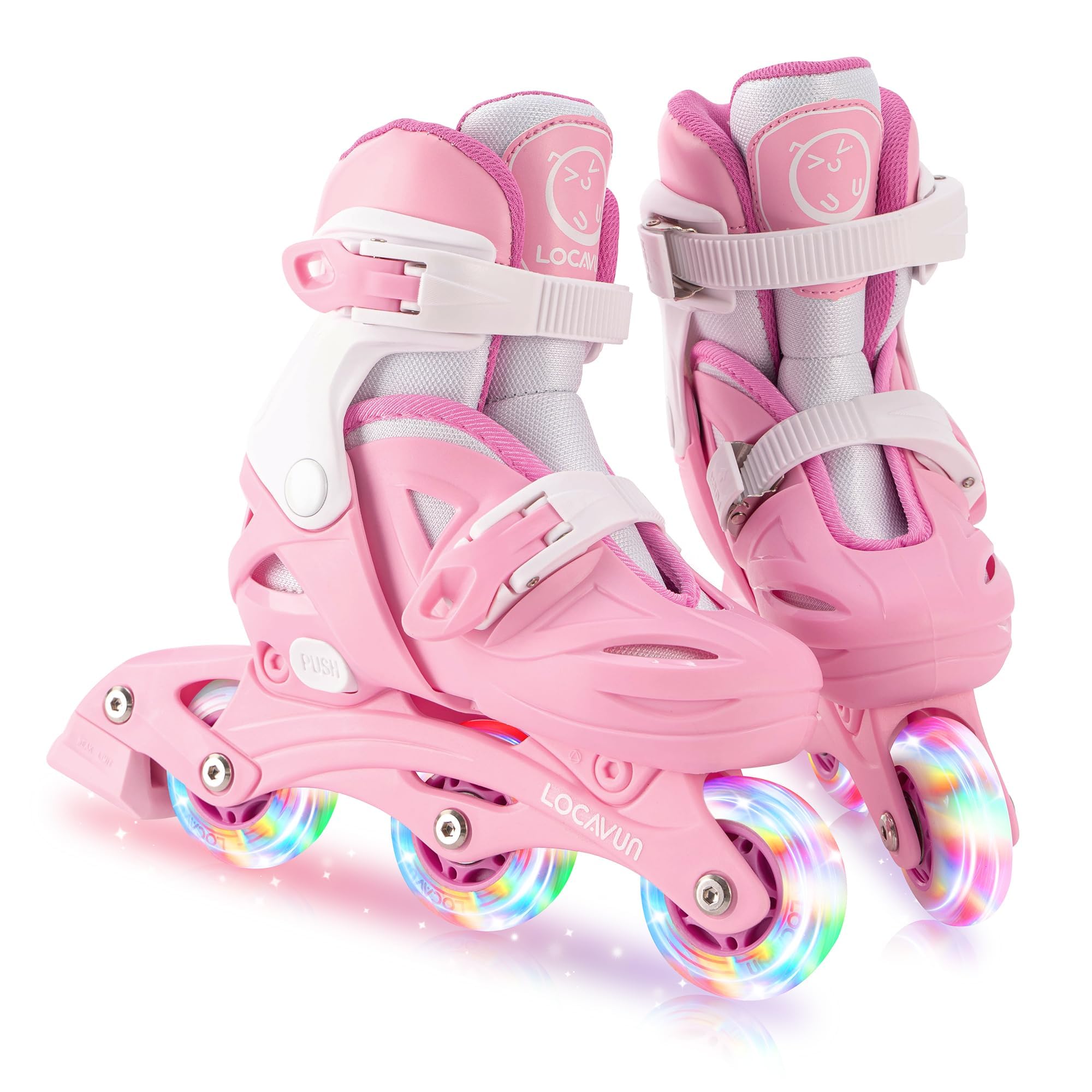 Photo 1 of LOCAVUN Inline Skates for Girls and Kids, Roller Skates Blades with 4 Size Adjustable Light up Wheels for Kids Girls Beginner Indoor Outdoor Sports Games